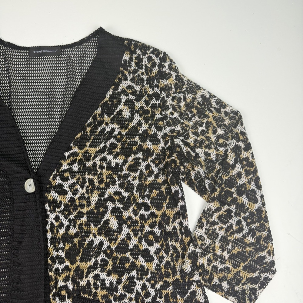 Women Leopard Print Sheer Lightweight Mesh Cardigan Black Pockets Large - Picture 4 of 14